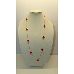 Elegant Necklace With Red Motifs & Gold Chain  - 36 inches -